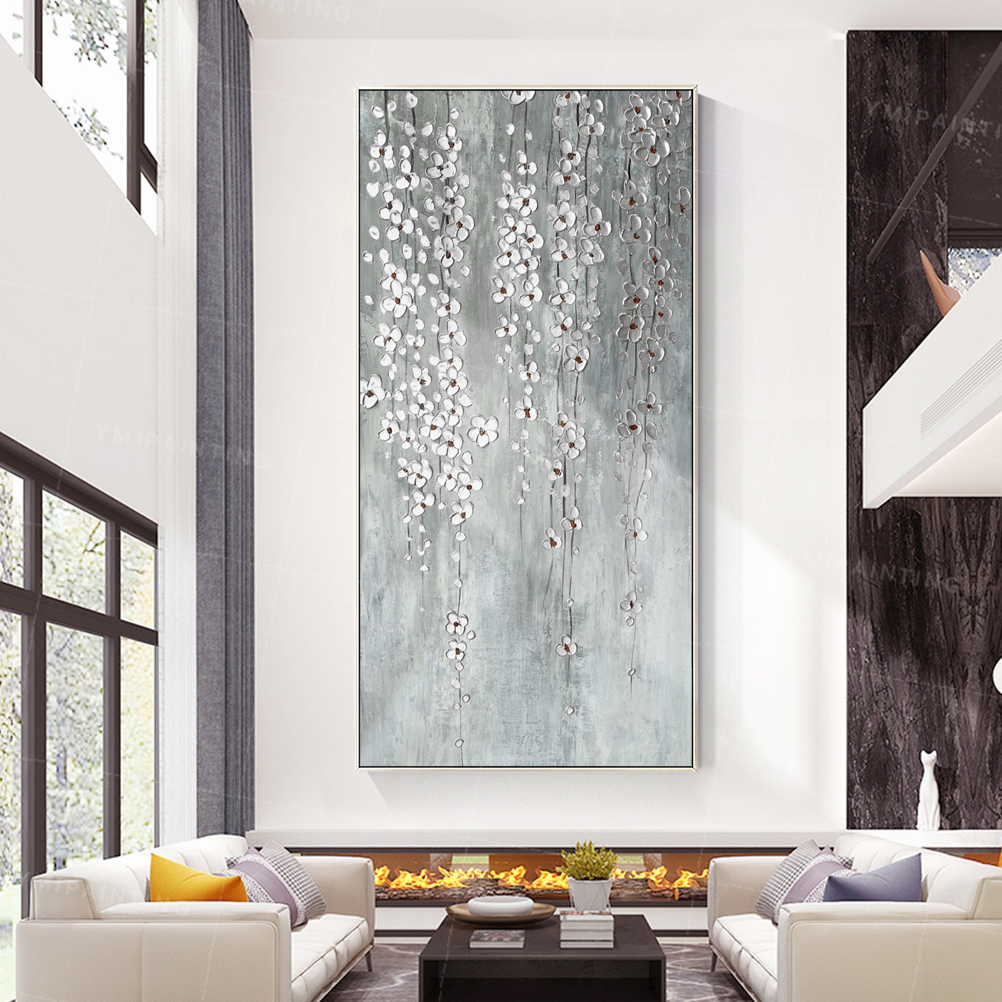 Silver art Framed wall art wall painting abstract floral Etsy