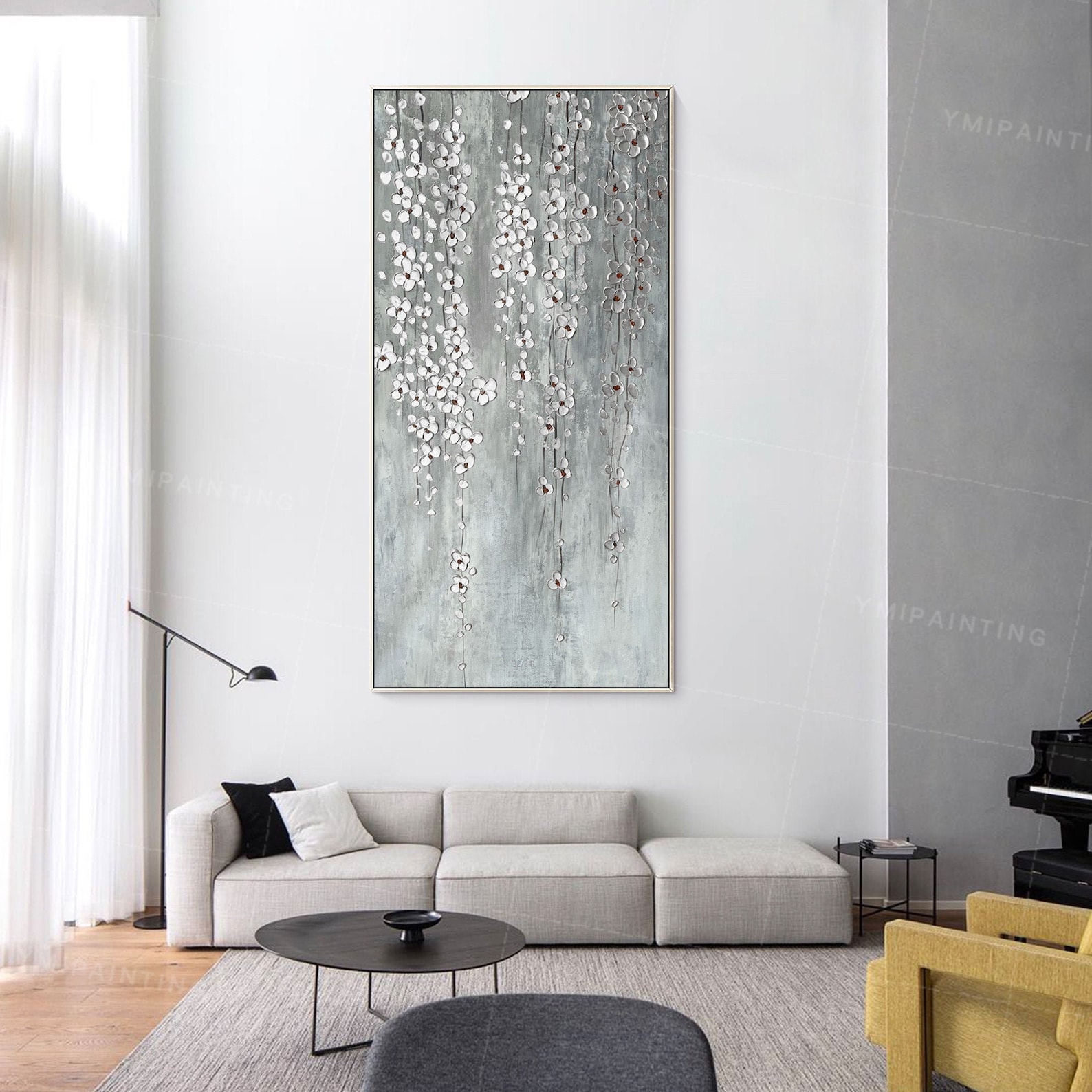 Silver Art Framed Wall Art Wall Painting Abstract Floral Etsy