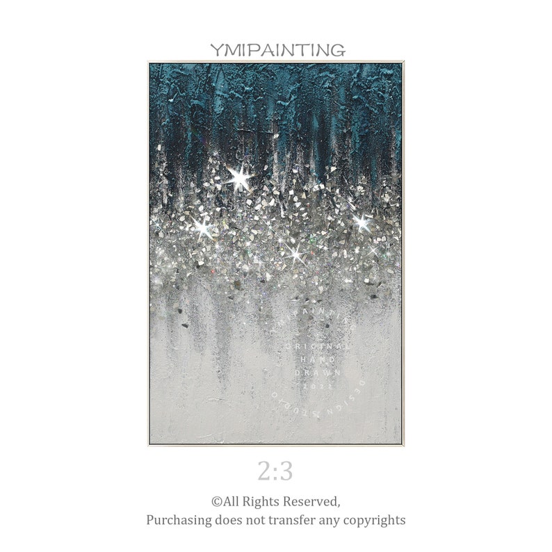 Original Glitter Paintingteal Wall Artsilver Glitter Wall Etsy