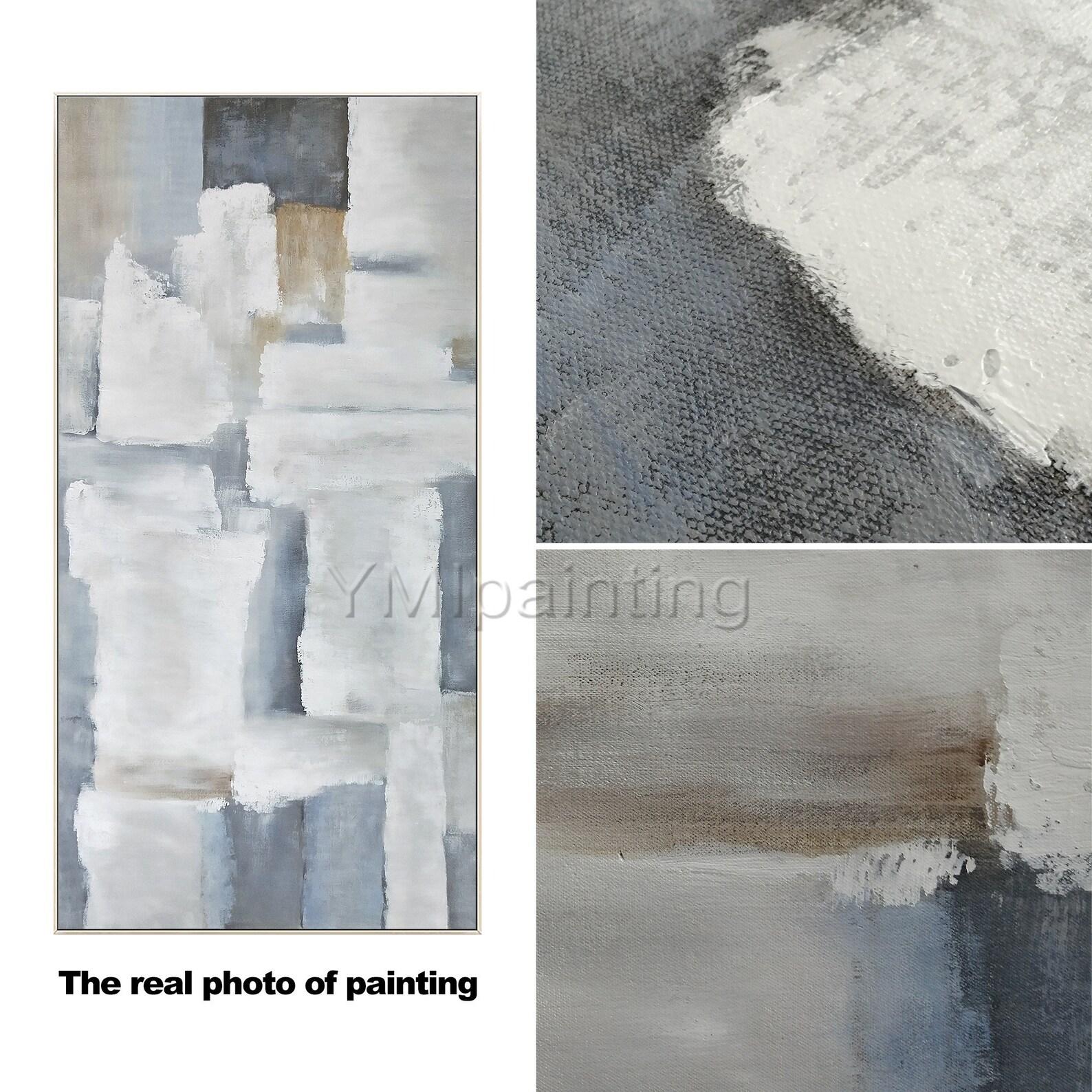 Framed Wall Art White Gray Paintings on Canvas Original Etsy