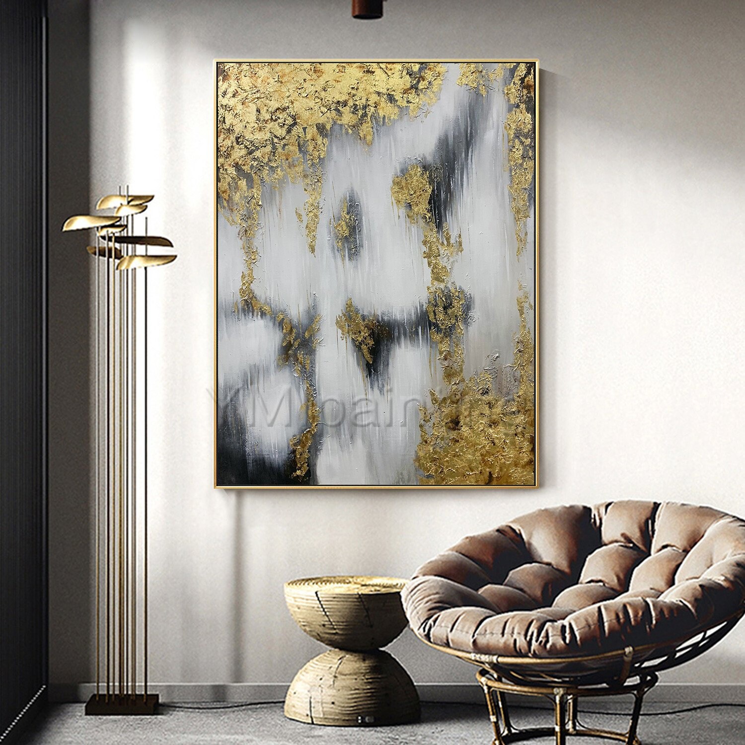 Abstrakte Kunst Acryl schwarz und Gold Folie Gemälde auf | Etsy
