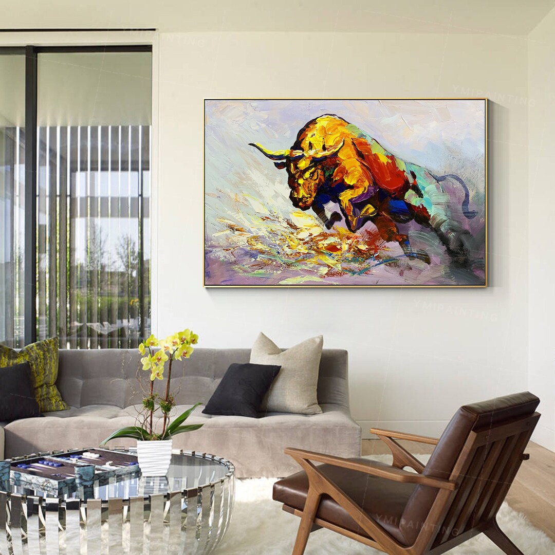 Colorful Abstract Bull Wall Art Oil Painting Modern Art Large Art Pop ...