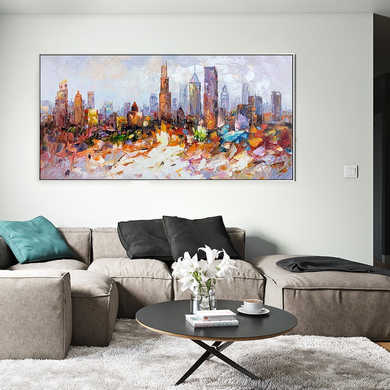 Chicago painting Framed wall art Ymipainting Illinois Skyline | Etsy