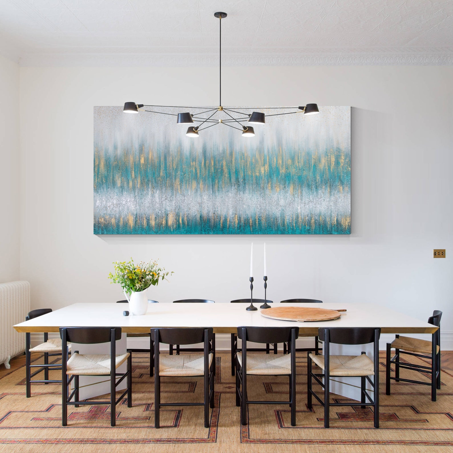 Silver Glitter Painting Originalteal Wall Artteal Etsy