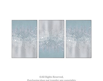 Original Set of 3 Silver Glitter Wall Art,minimalist Art