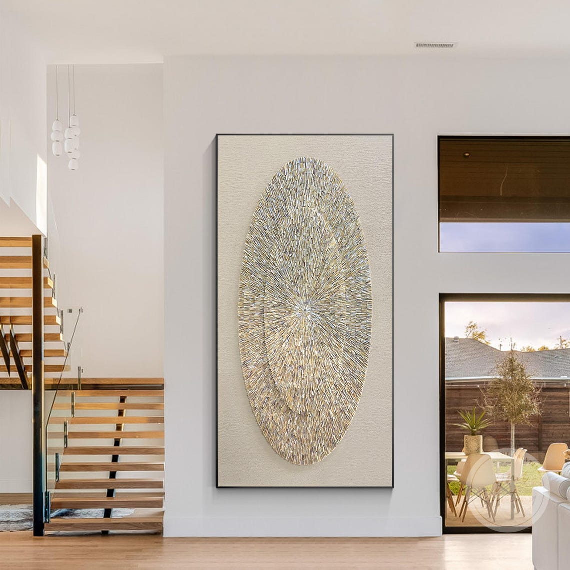 Double-layered sea shell artwork with soft neutral colors.