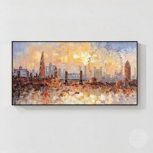 3D London Skyline Painting: Textured Cityscape Wall Art,Framed Wall Art,Living Room Decor,Housewarming Gifts,Bedroom Wall Decor,Canvas Art