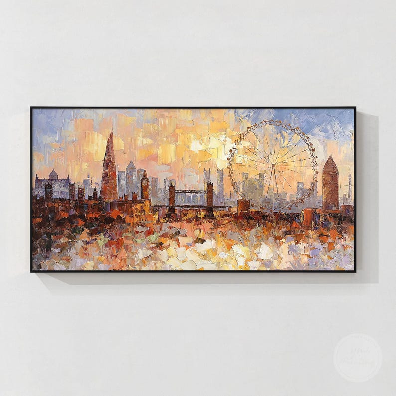 3D London Skyline Painting: Textured Cityscape Wall Art,Framed Wall Art,Living Room Decor,Housewarming Gifts,Bedroom Wall Decor,Canvas Art