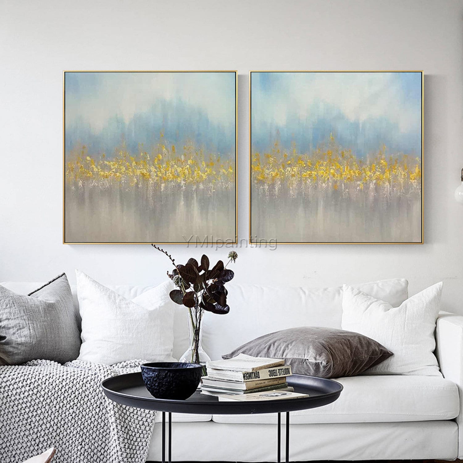 2 piece wall art extra large modern Abstract painting blue | Etsy