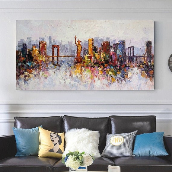 New York skyline oil paintings on Canvas Original heavy | Etsy