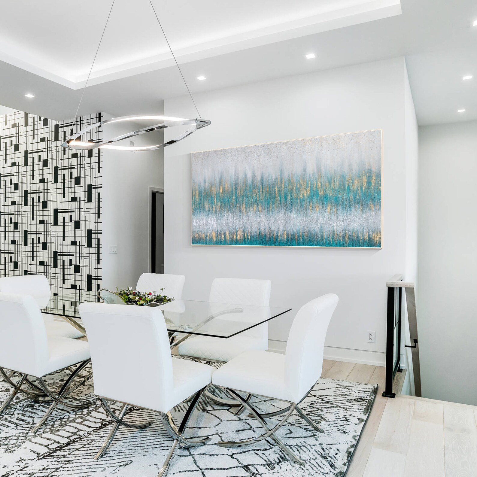 Silver Glitter Painting Originalteal Wall Artteal Etsy