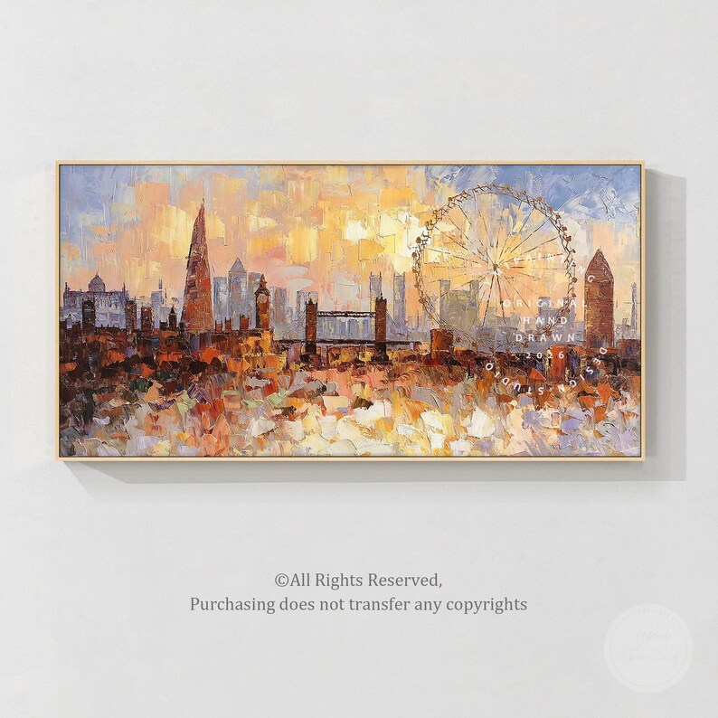3D London Skyline Painting: Textured Cityscape Wall Art,Framed Wall Art,Living Room Decor,Housewarming Gifts,Bedroom Wall Decor,Canvas Art