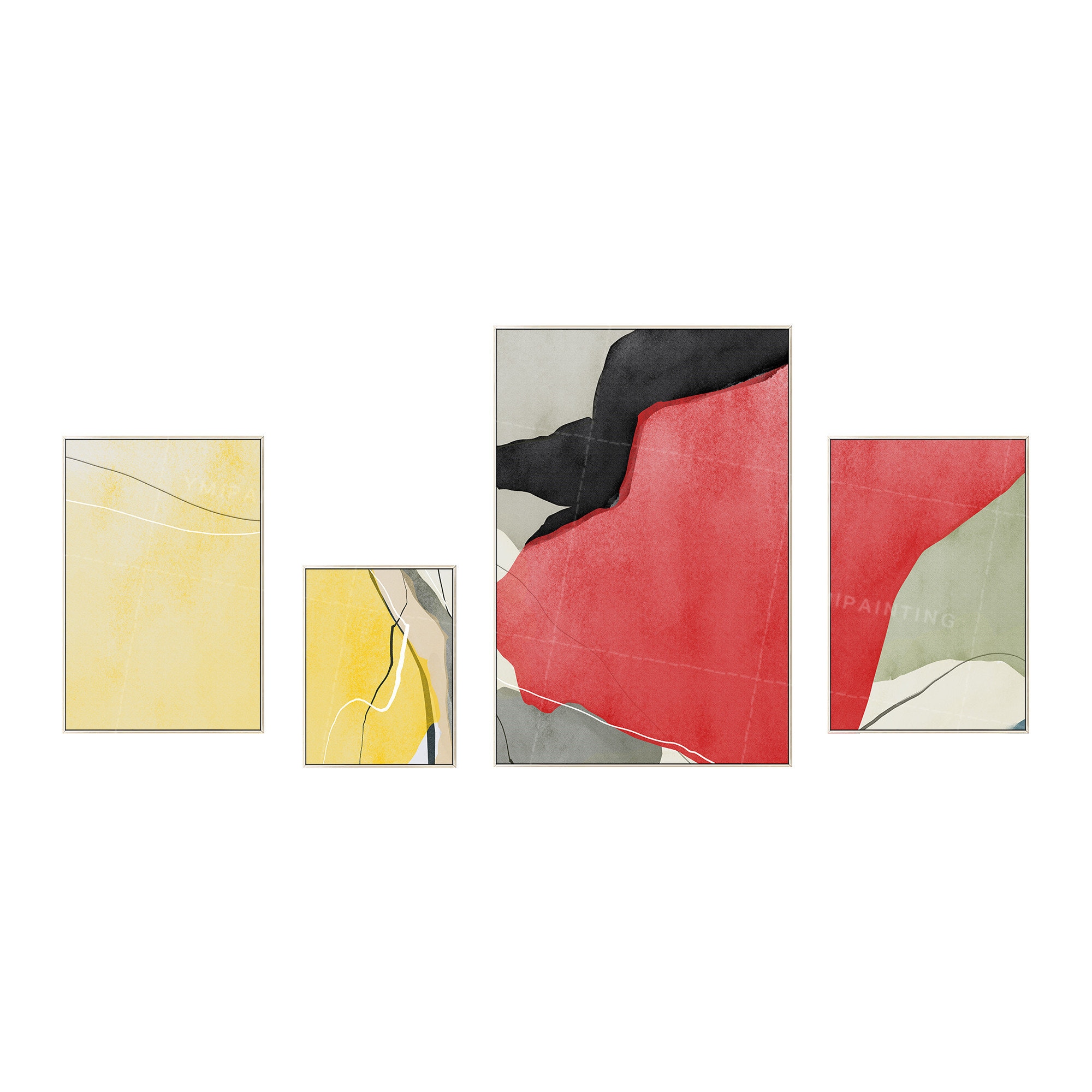 Set of 4 Wall Art Mustard Yellow Art Abstract Acrylic Geometry Etsy