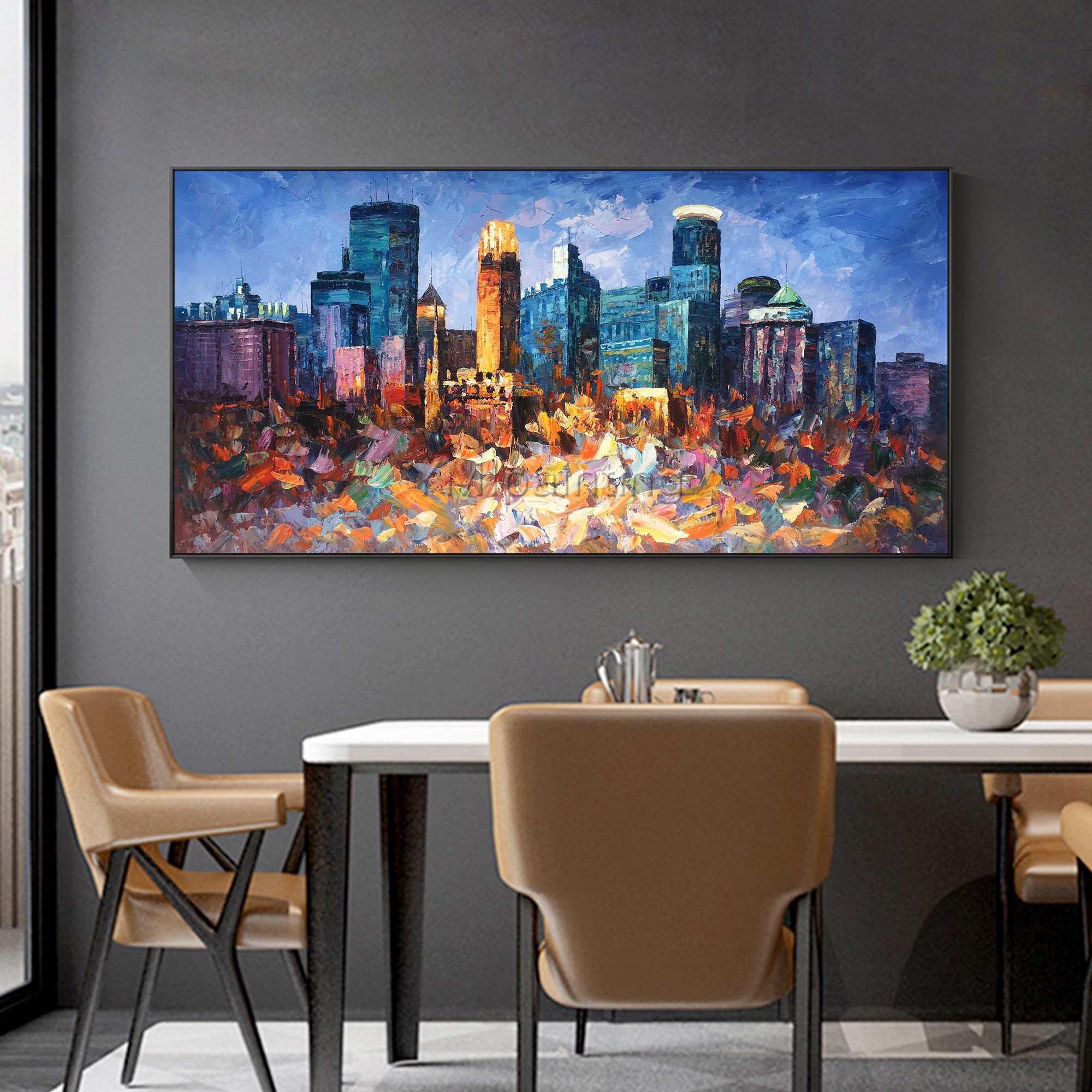 Acrylic Impasto Mini Picture 6 by 8 inches Original Cityscape Painting Bright Cityscape Impressionist Night Painting On Canvas