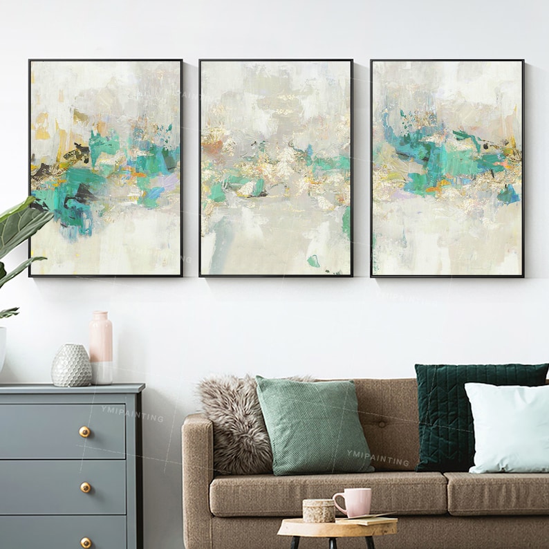 3 piece wall art framed painting Gold art abstract canvas art Etsy
