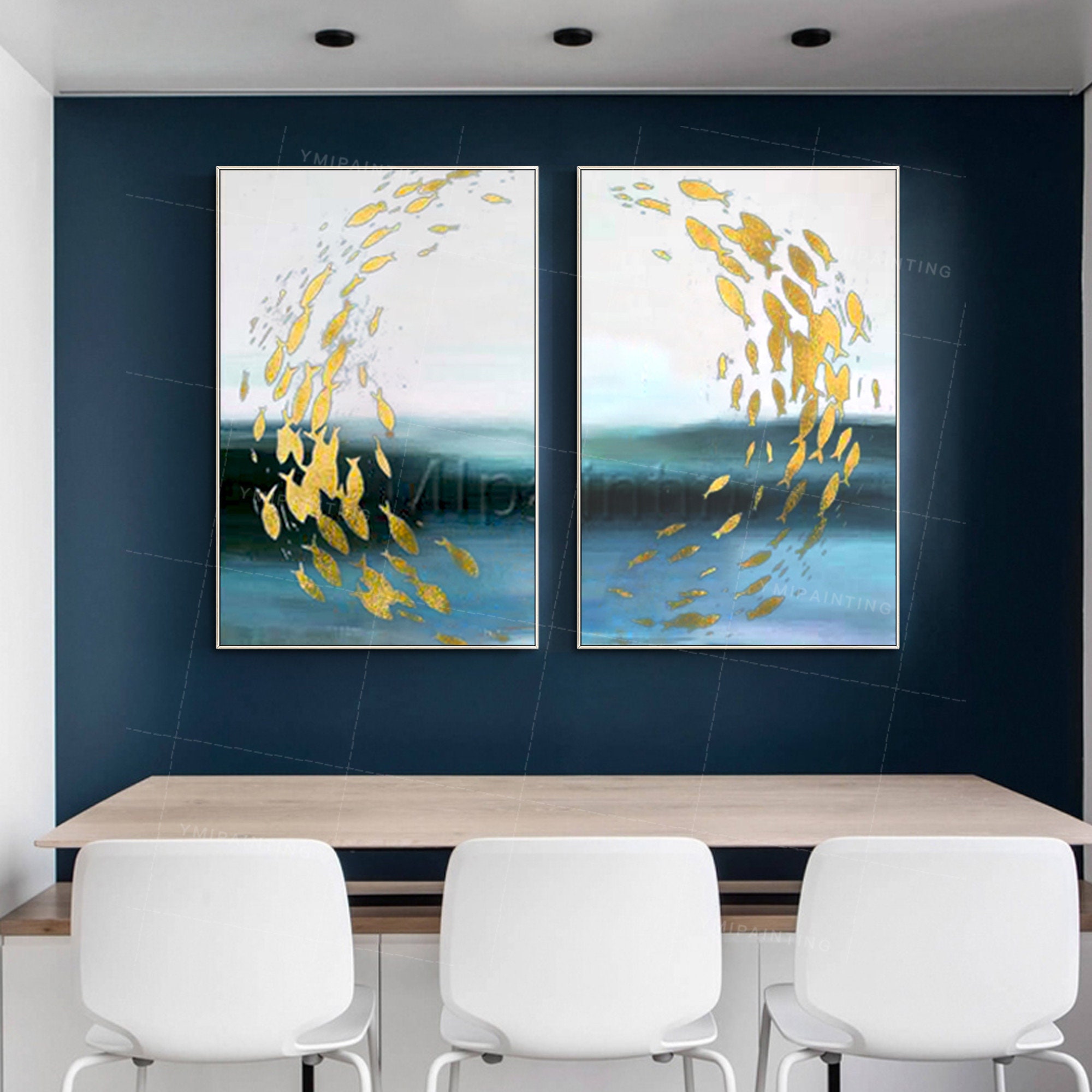 Koi Fish Set of 2 Framed Wall Art Abstract Framed Paintings on Etsy