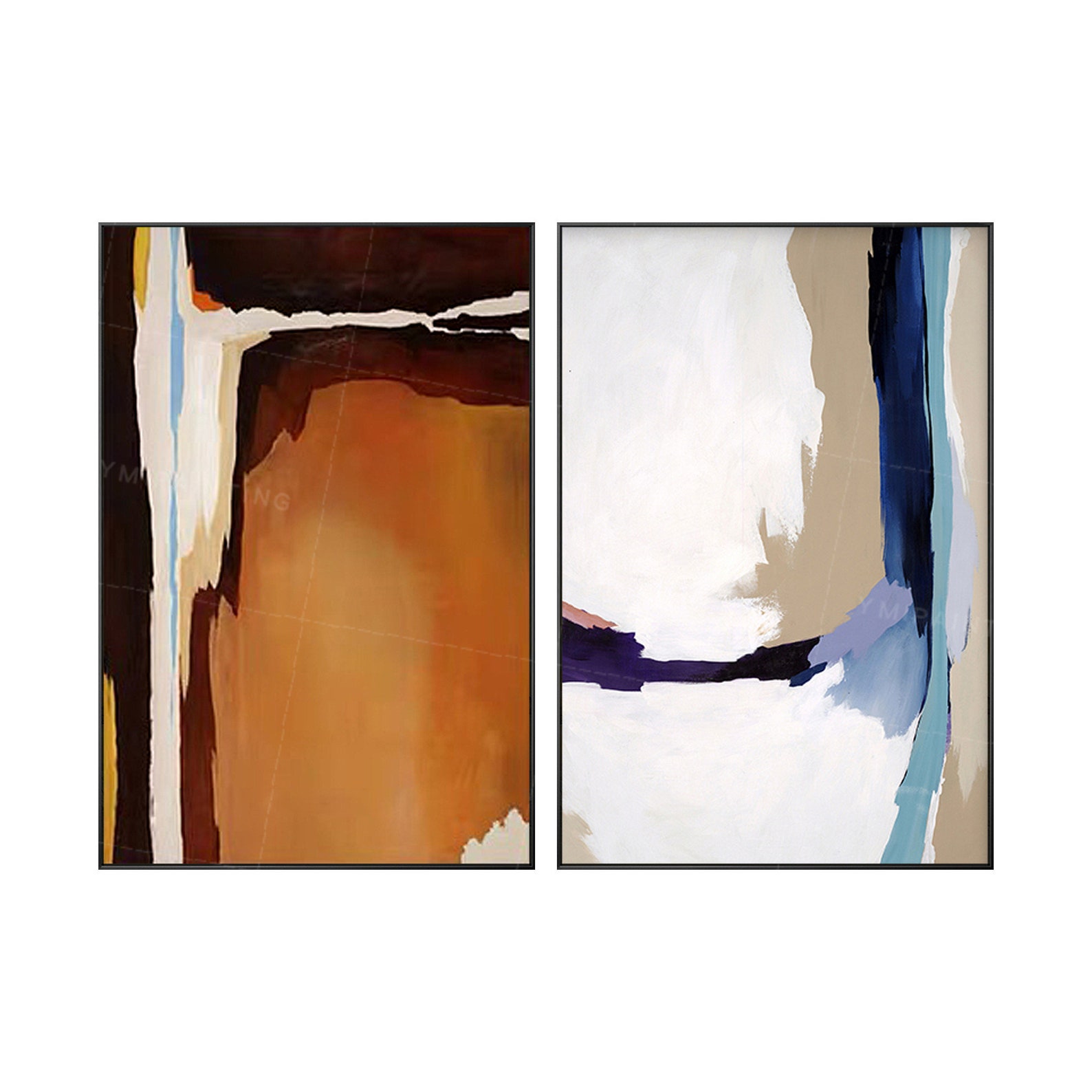 Set of 2 Wall Art Abstract Geometric Ymipainting Painting 2 Etsy