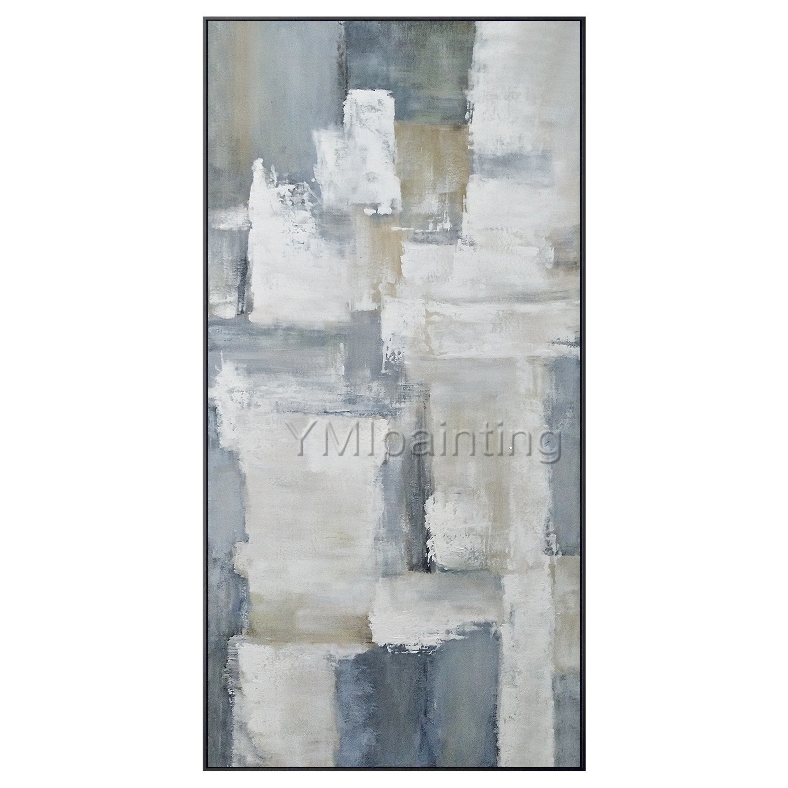 Framed Wall Art White Gray Paintings on Canvas Original Etsy