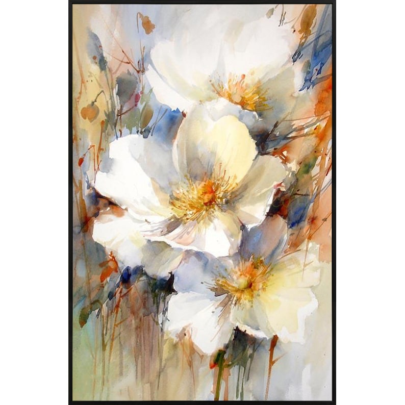 Pintura al óleo de flores blancas: Arte floral con espátula sobre lienzo. imagen 10