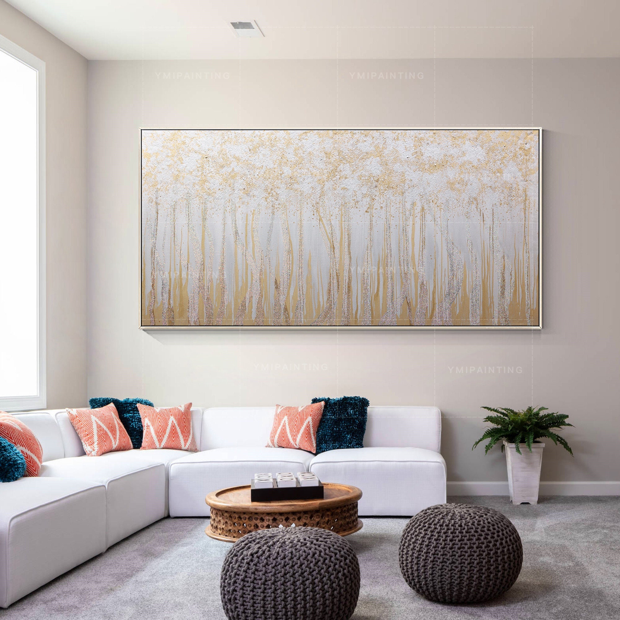 Framed Gold Glitter Abstract Enhanced Canvas Wall Art, 30x40
