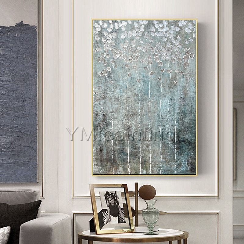 Silver Leaf Painting Tree Abstract Acrylic Paintings on Canvas Etsy