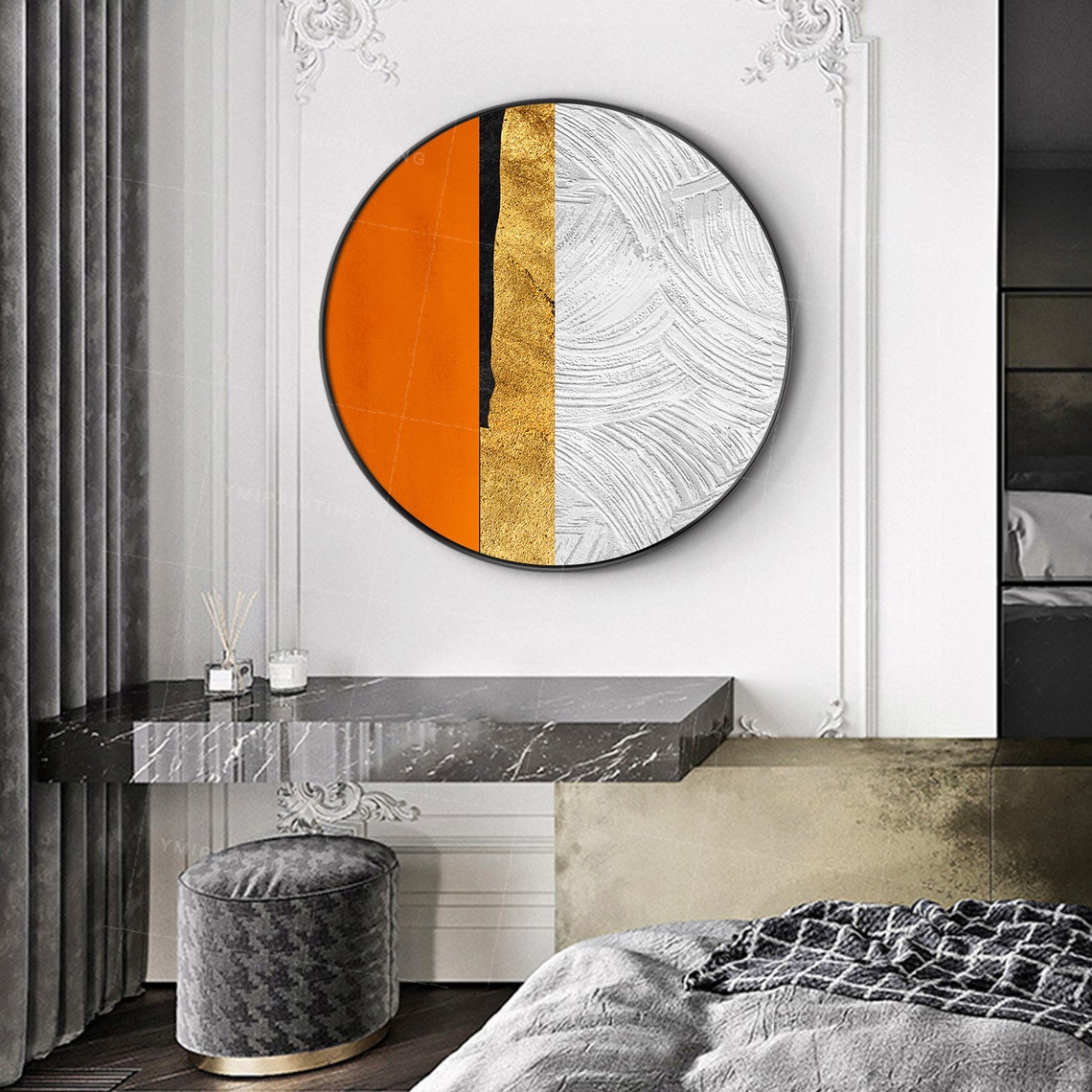 Gold art Circular painting framed wall art paintings on canvas Etsy