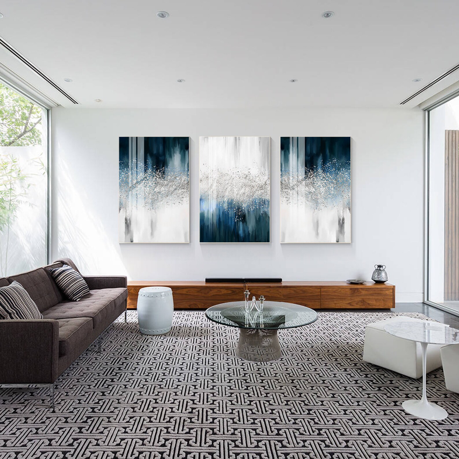 3 Piece Wall Art Silver Glitter Wall Art Painting Setnavy Etsy