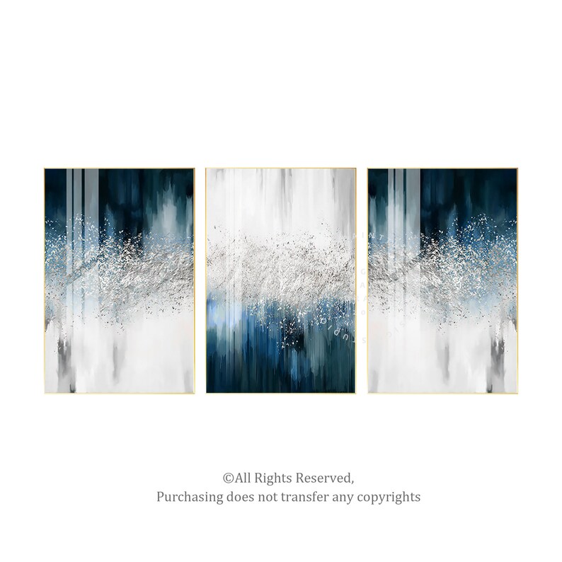 3 Piece Wall Art Silver Glitter Wall Art Painting Setnavy Etsy