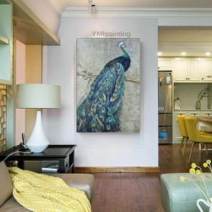 Peacock art gold art Printable wall artblue wall decor Canvas art Print on canvas Giclee animal art peacock feather wall art digital print