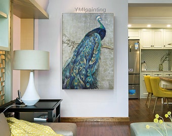 Peacock art gold art Printable wall artblue wall decor Canvas art Print on canvas Giclee animal art peacock feather wall art digital print