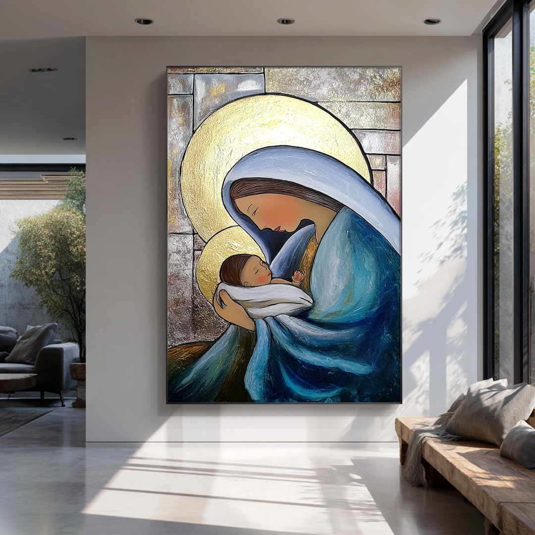 Madonna and Child Painting, Religious Wall Art, Virgin Mary With Baby ...
