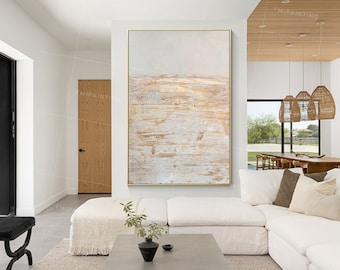 Grande dipinto astratto: arte murale moderna in stile boho rosa e oro.