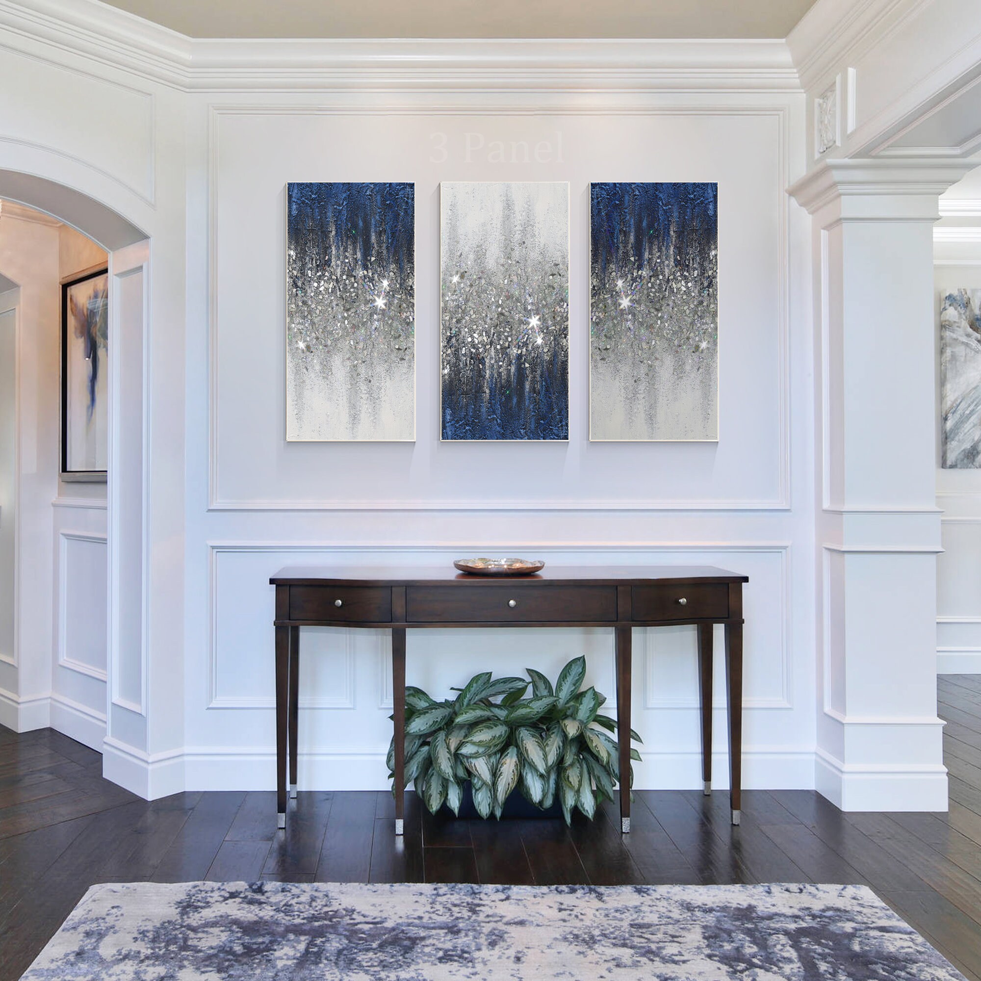 Original Crushed Glass Silver Glitter Painting Artnavy Blue Etsy Canada