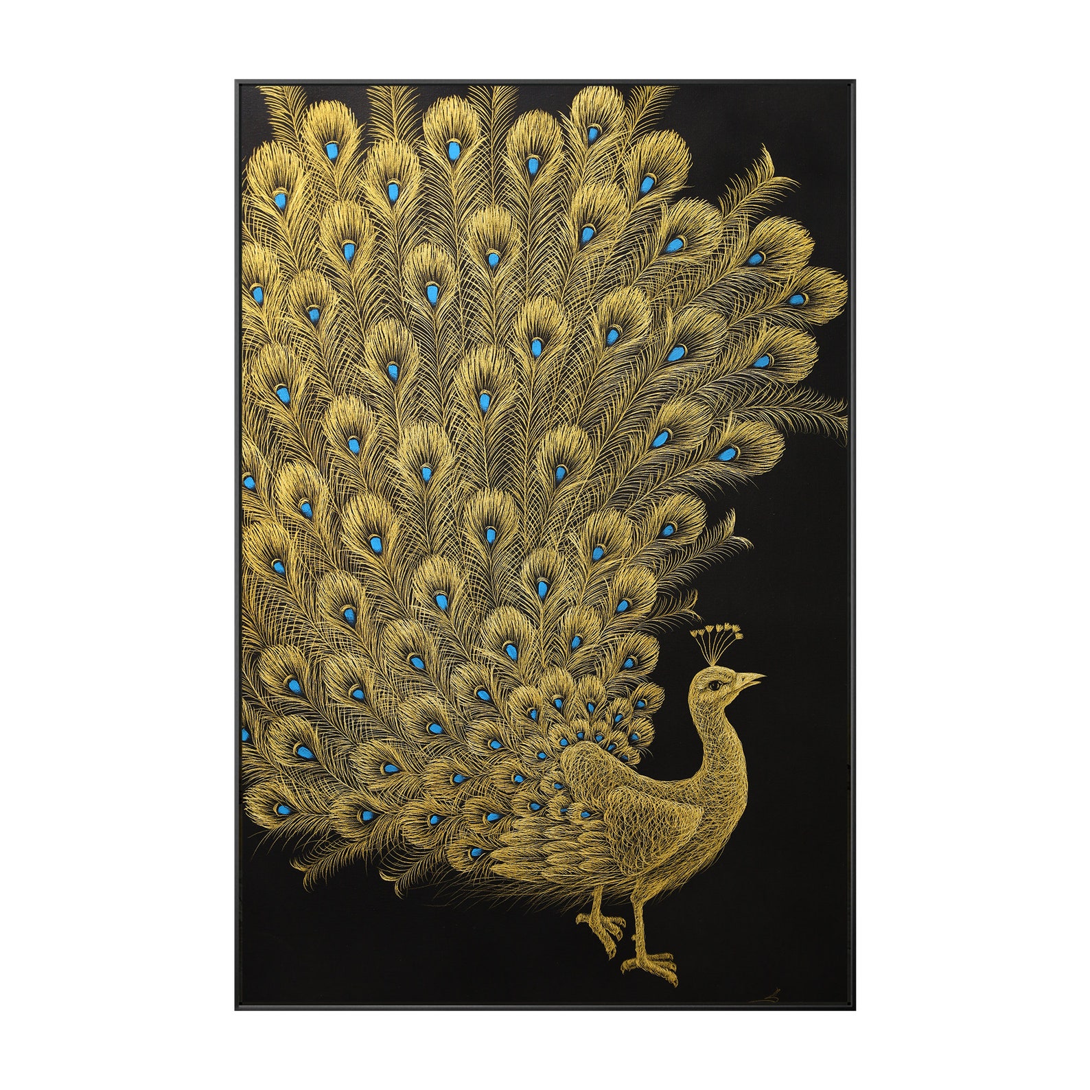 Peacock Paintings on canvas Original black gold wall art Etsy