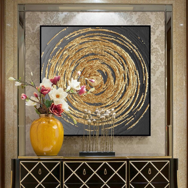 Black Gold Wall Art Acrylic Abstract Painting on Canvas Etsy