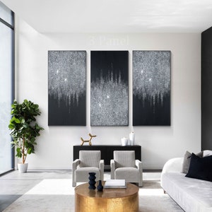 Original silver glitter wall art,glitter painting,crushed glass art,glitter canvas,black silver wall art,glam wall art,minimalist wall art