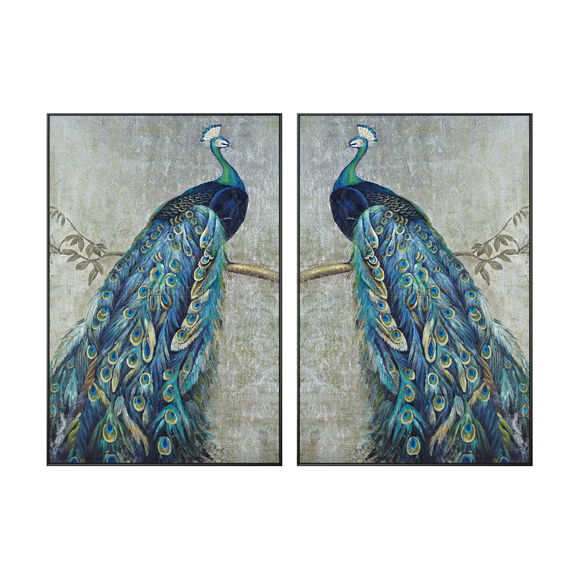 Printable wall art peacock art gold art blue wall decor Canvas Etsy