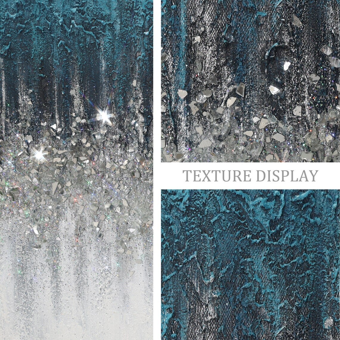 Original Abstract Blue Silver White Glitter Frame Wall Art Etsy
