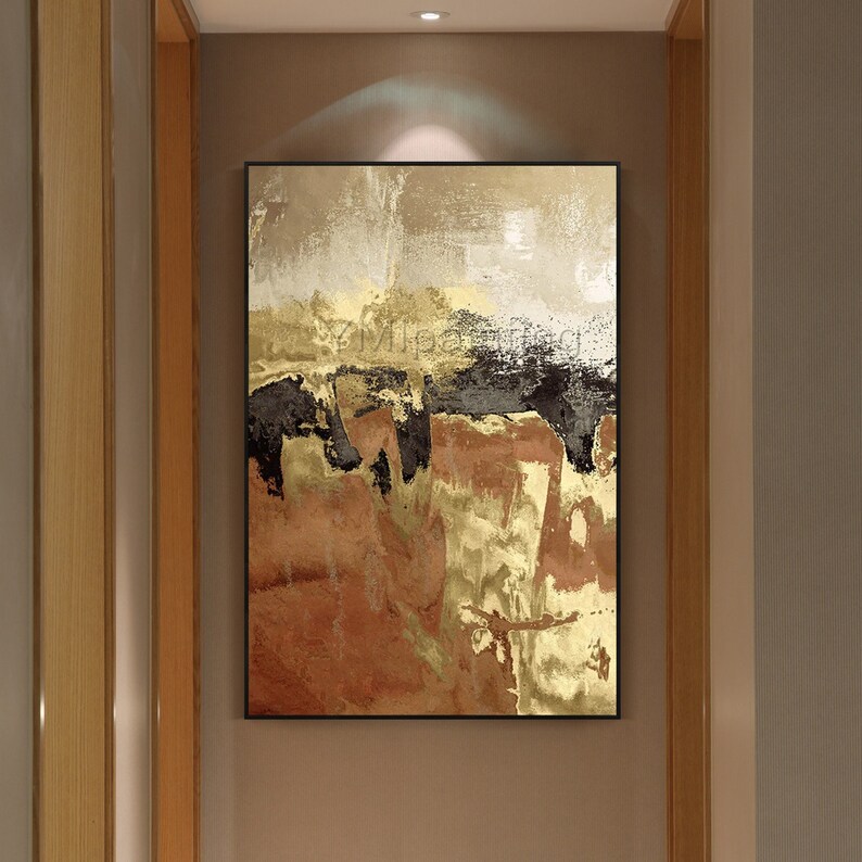 Modern Abstract Framed Wall Art Acrylic Gold and Black Etsy