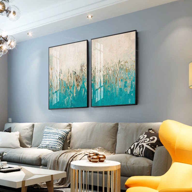 Set of 2 Wall Art Gold Art Framed Painting 2 Piece Wall Art Etsy