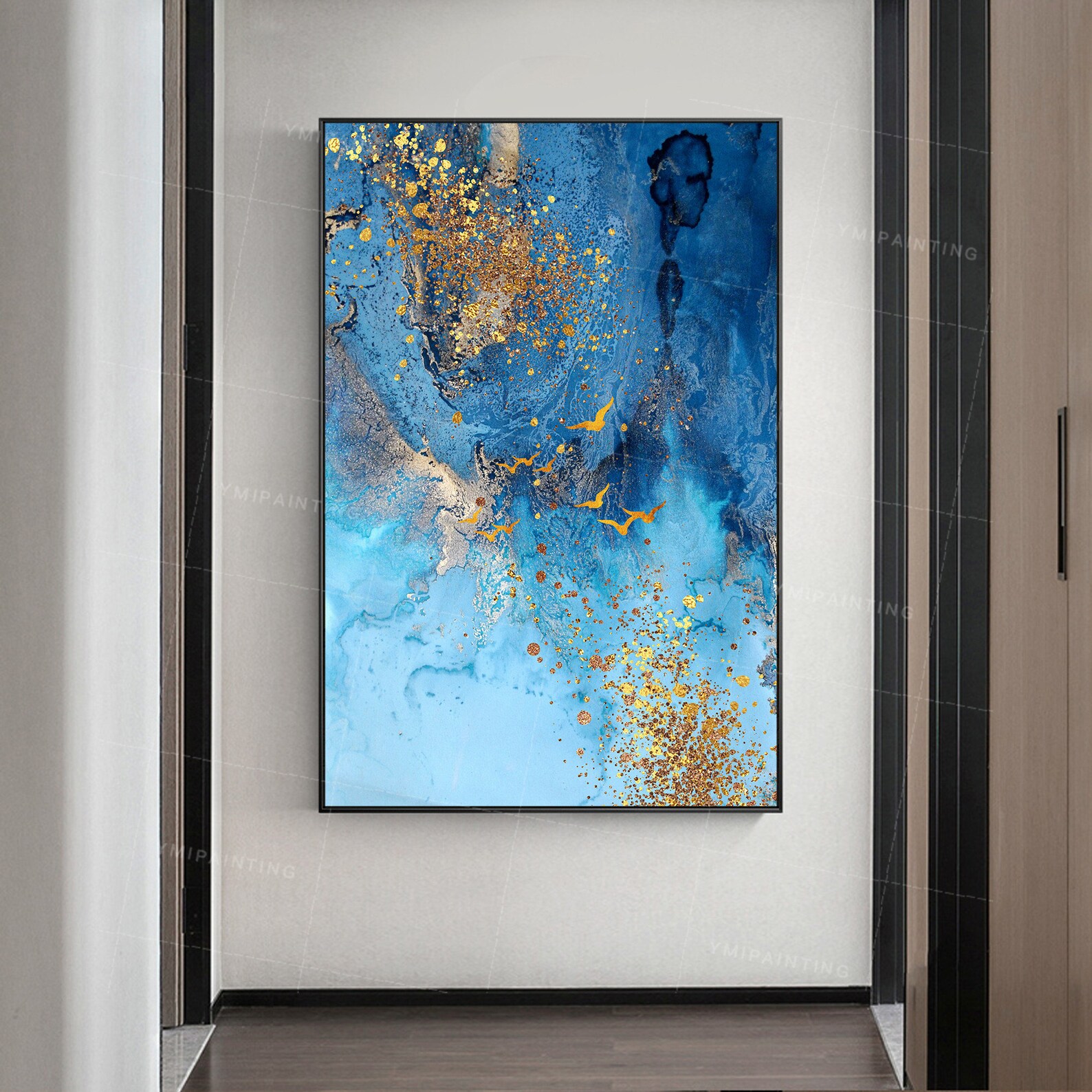 Framed Wall Art Large Abstract Gold Art Acrylic Seascape Etsy