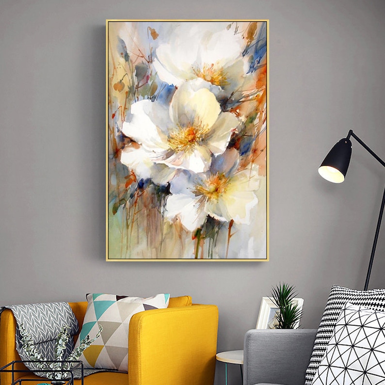 Pintura al óleo de flores blancas: Arte floral con espátula sobre lienzo. imagen 3