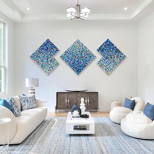 Original gradient blue dimensional wall art set,3d textured art blue,large blue tone wall art,large wall art oversized vertical,Ymipaint