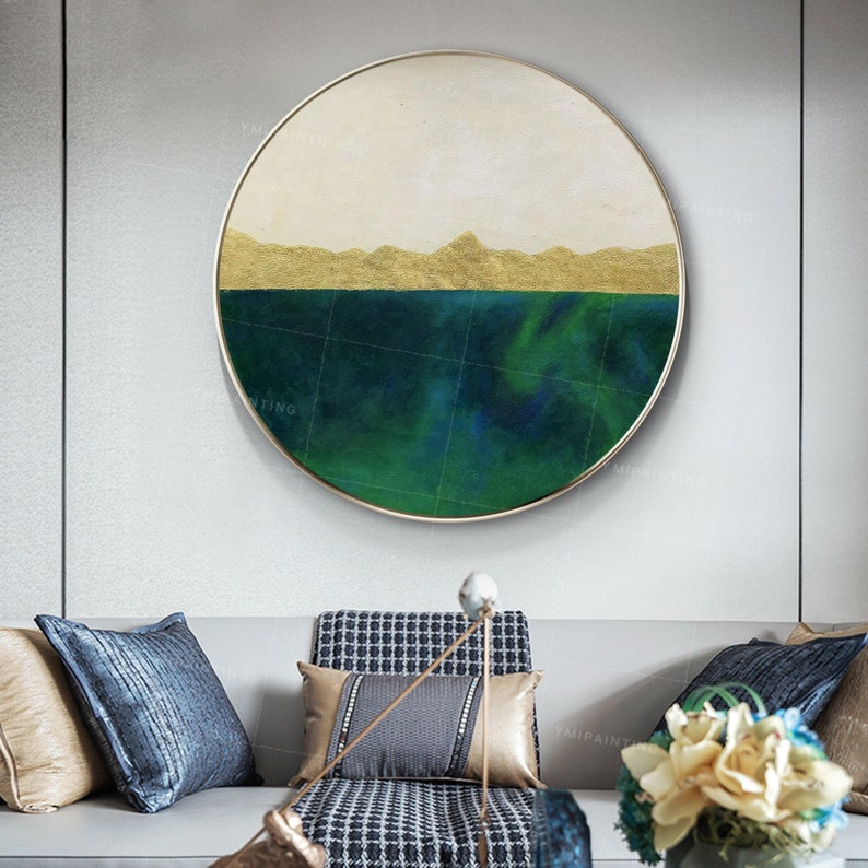 Framed wall art Gold art Emerald green painting Abstract
