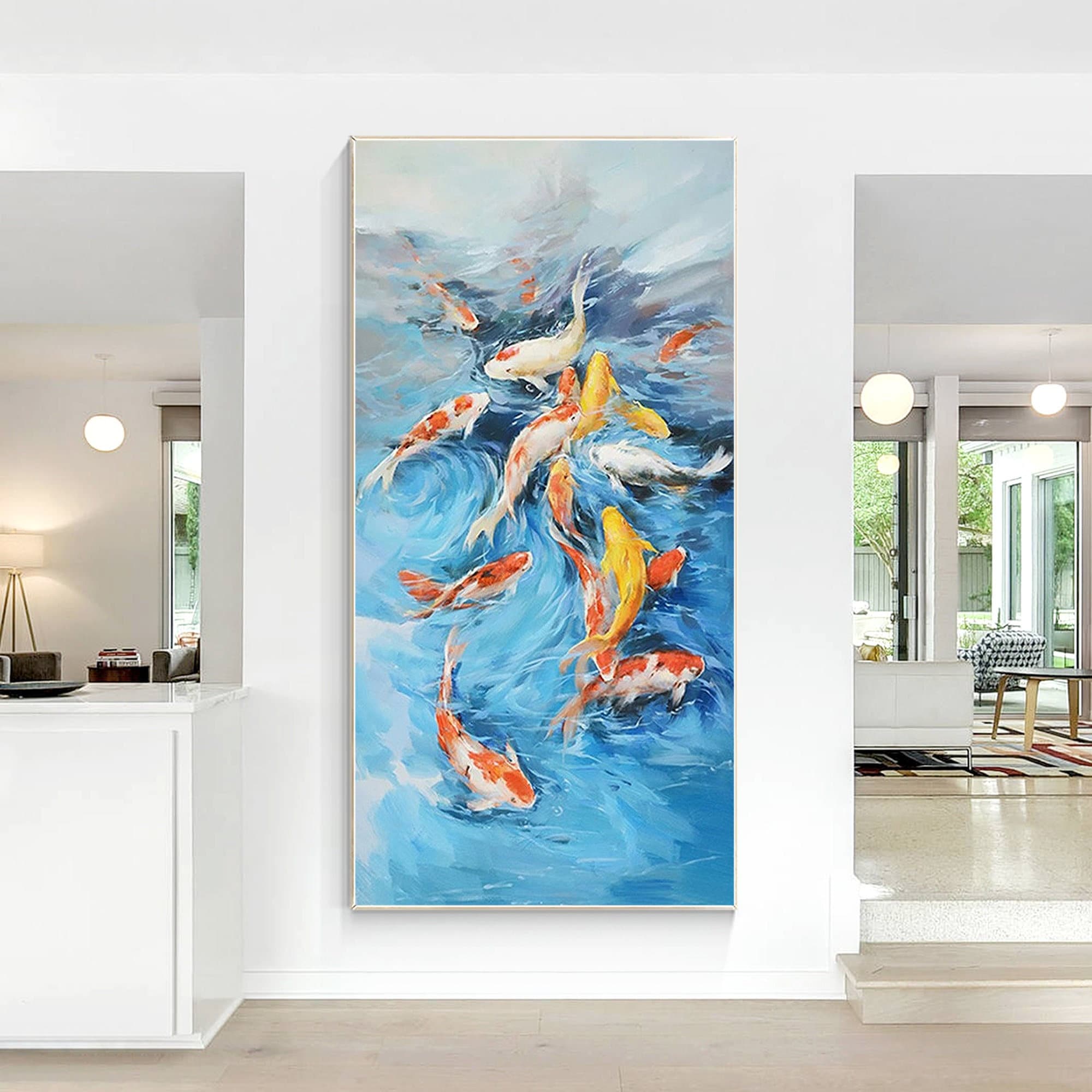 Large koi fish painting,large Koi fish art,koi wall art,fengshui art,koi painting,koi wall art,large framed wall art,textured art,Ymipaint