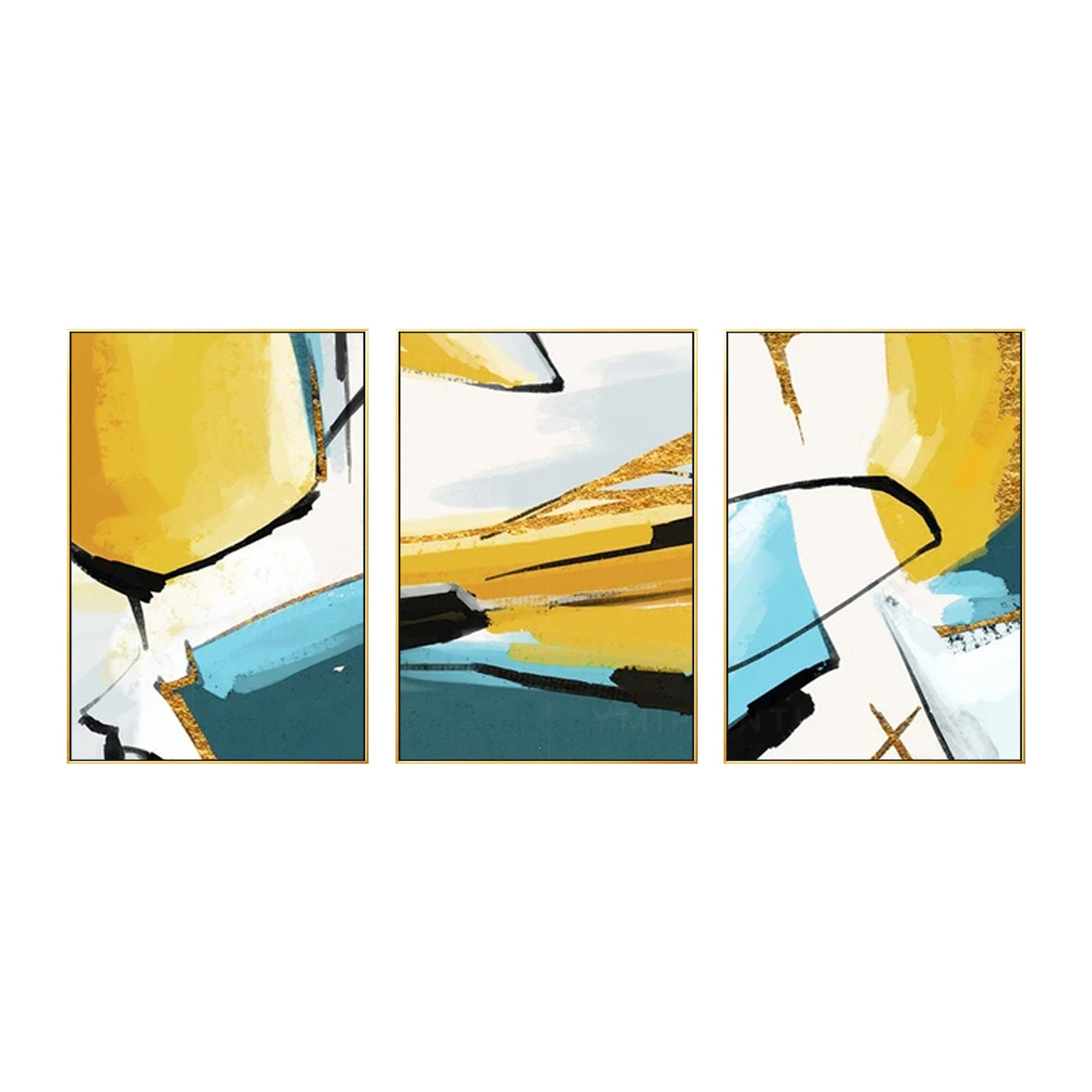 Framed Wall Art Set of 3 Wall Art Gold Leaf Yellow Black Etsy Canada