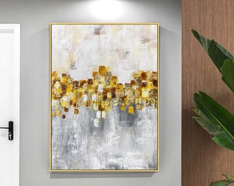 抽象アクリル画 金箔アート キャンバスに描かれた金箔アクリル抽象画、オリジナルアート、花