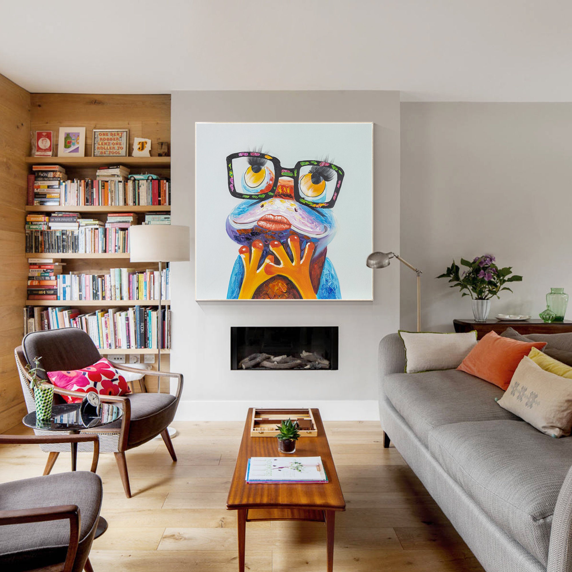 Frog With Glasses Palette Art,frog Painting,original Large