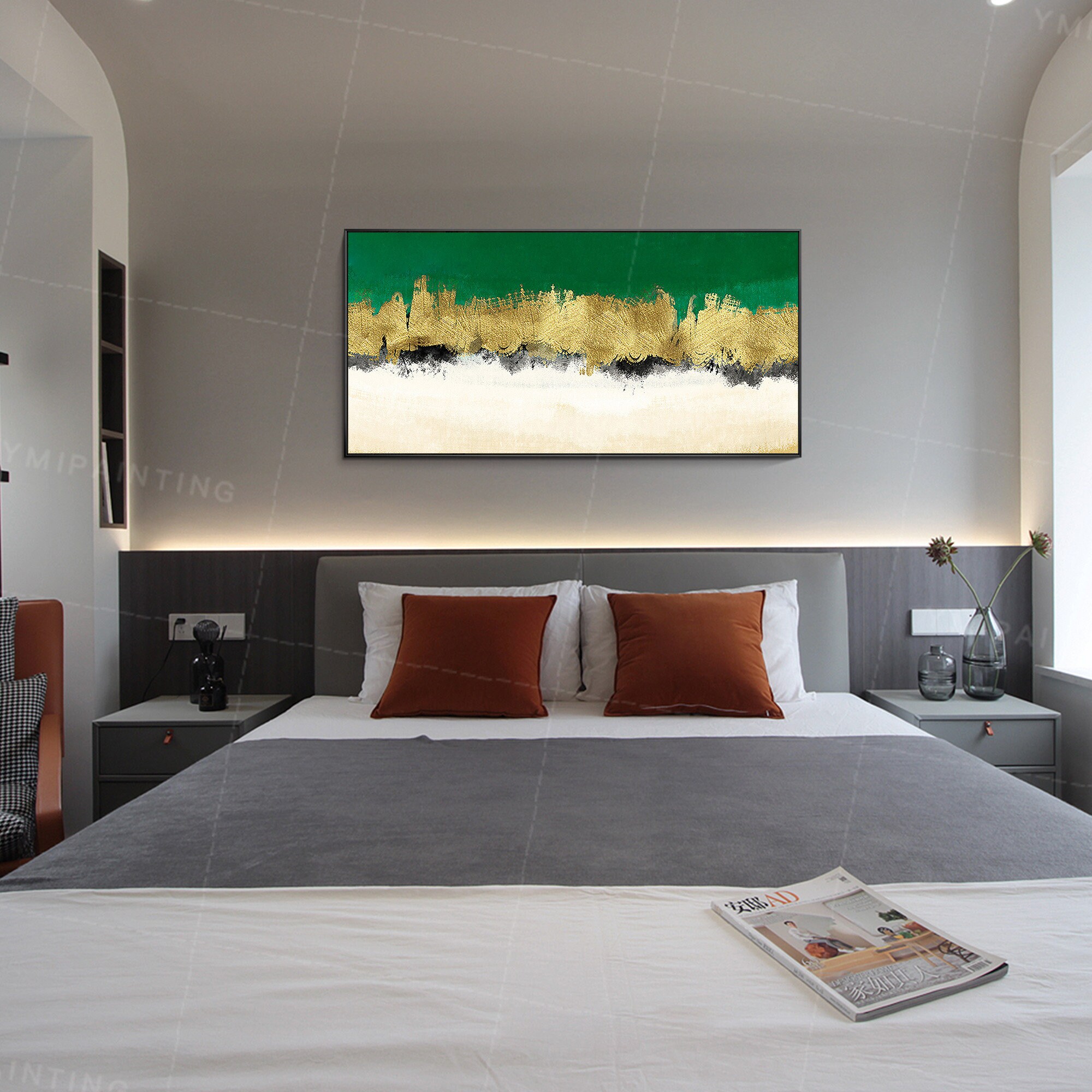 Emerald green Framed wall art Gold art acrylic abstract Etsy