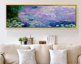 Claude Monet Water lily oil painting on canvas texture lotus painting pond Impression art Water lilies huge long horizontal wall art framed